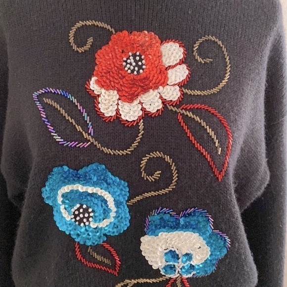 Vintage 90’s Russ Petites sequin floral sweater - Picture 5 of 8